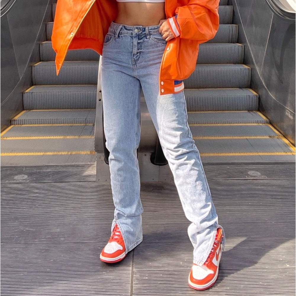 Slit straight leg jeans